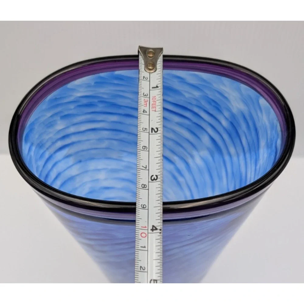 Curtiss Brock Studio CB Glass Blue Purple Spiral Swirl Optic Vase 14.25